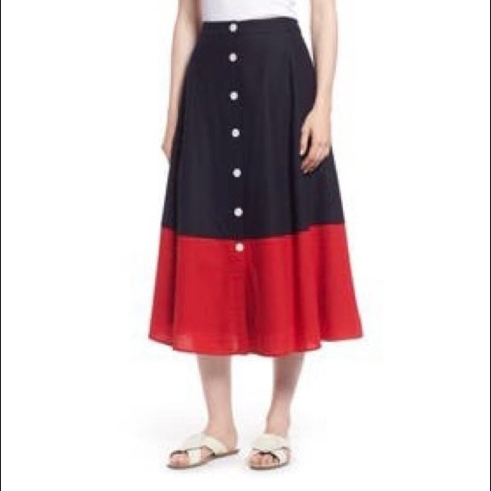 NWT 1901 Colorblock Linen Blend Skirt. Size 6